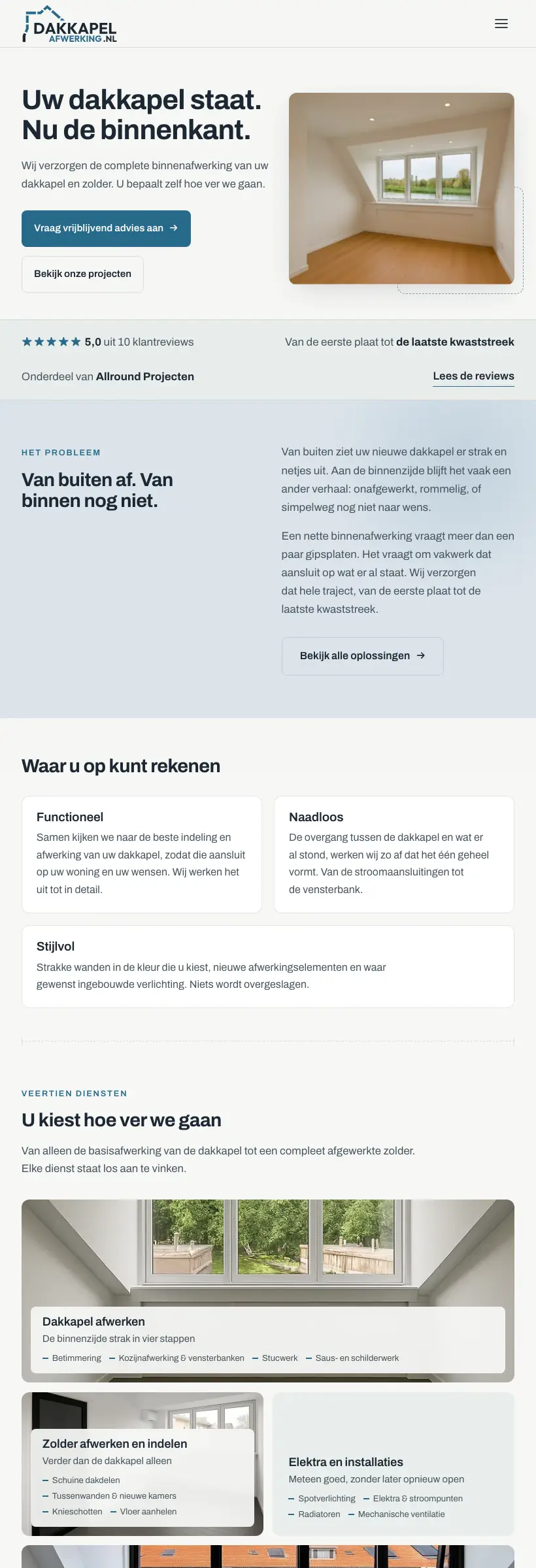 dakkapelafwerking.nl op een tablet
